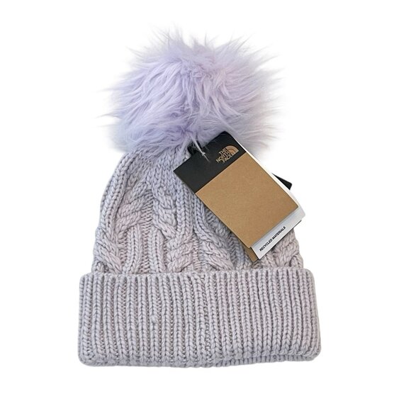 The North Face Girls' Oh Mega Fur Pom Beanie Lavender Fog Purple One Size NWT - Picture 1 of 8